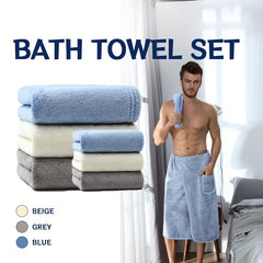 2pcs Men's Microfiber Bath Skirt & Hand Towel Set