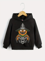 Boys Halloween Party Pumpkin Dinosaur Hooded Sweatshirt