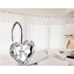 12pcs Heart Shower Curtain Hooks Acrylic Rhinestone Love Decorative Bathroom Acc
