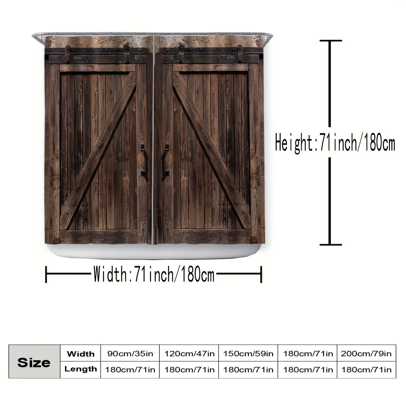 Wooden Door Shower Curtain Waterproof Fabric Bath Curtain Bathroom Decor