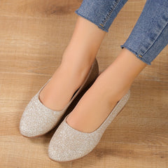 Women's Sequins Ballet Slip On Low Round Toe Soft Slides Shoes