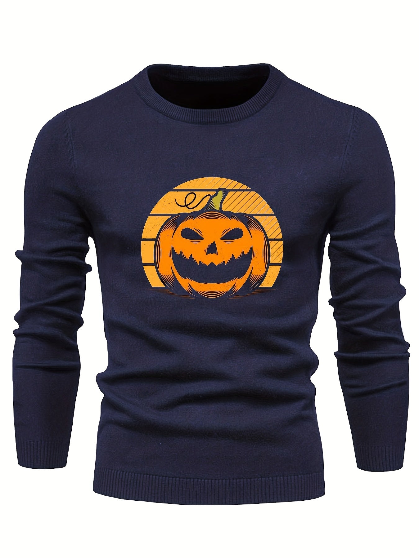 Cartoon Pumpkin Jack O Lantern Slim Warm Sweater Men's Casual Retro Style