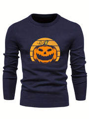 Cartoon Pumpkin Jack O Lantern Slim Warm Sweater Men's Casual Retro Style