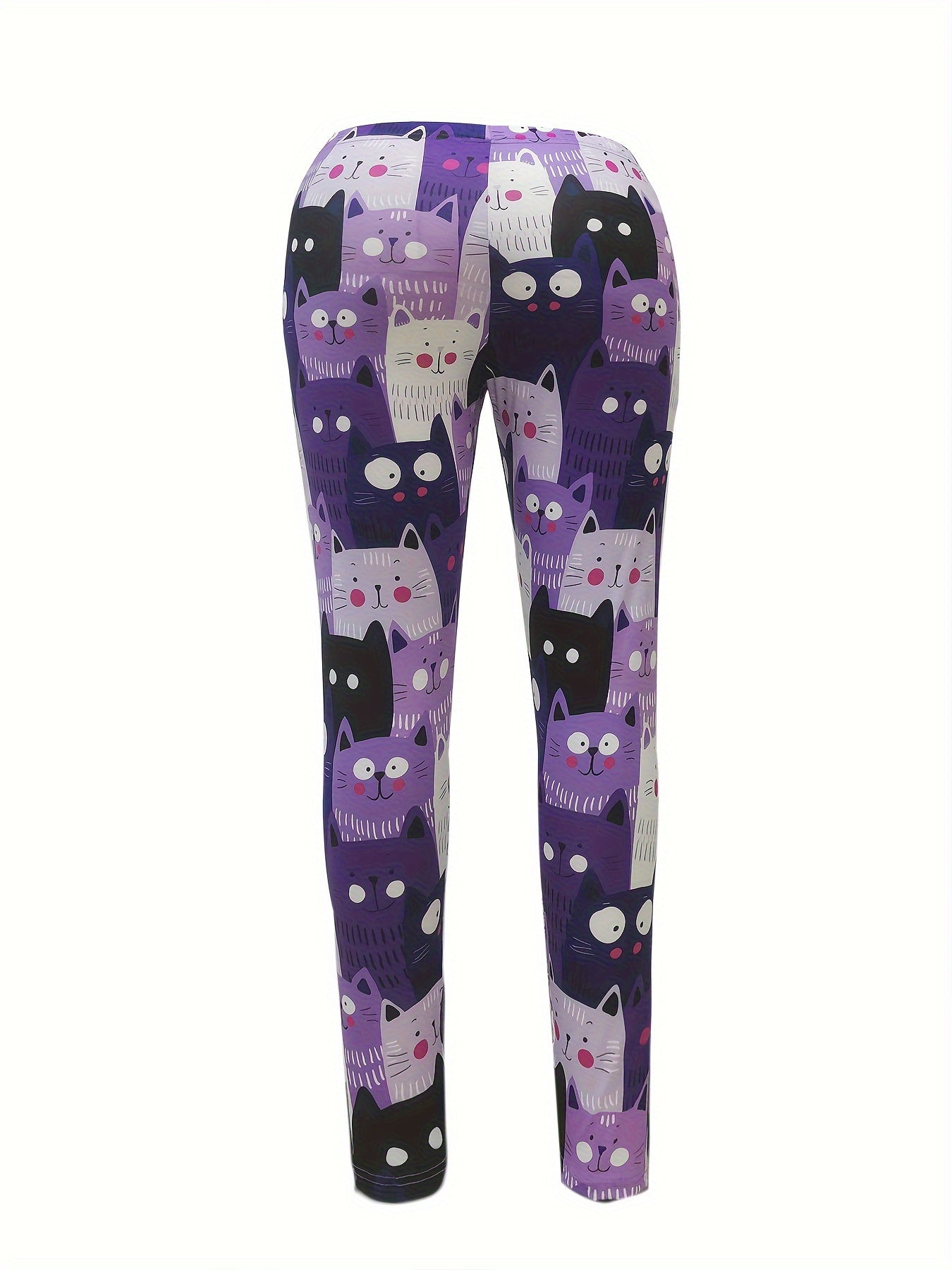 Cat Print Stretch Leggings Slim Fit