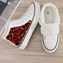 Girl's High Top Love Heart Pattern Skate Shoes With Warm Plush Lining