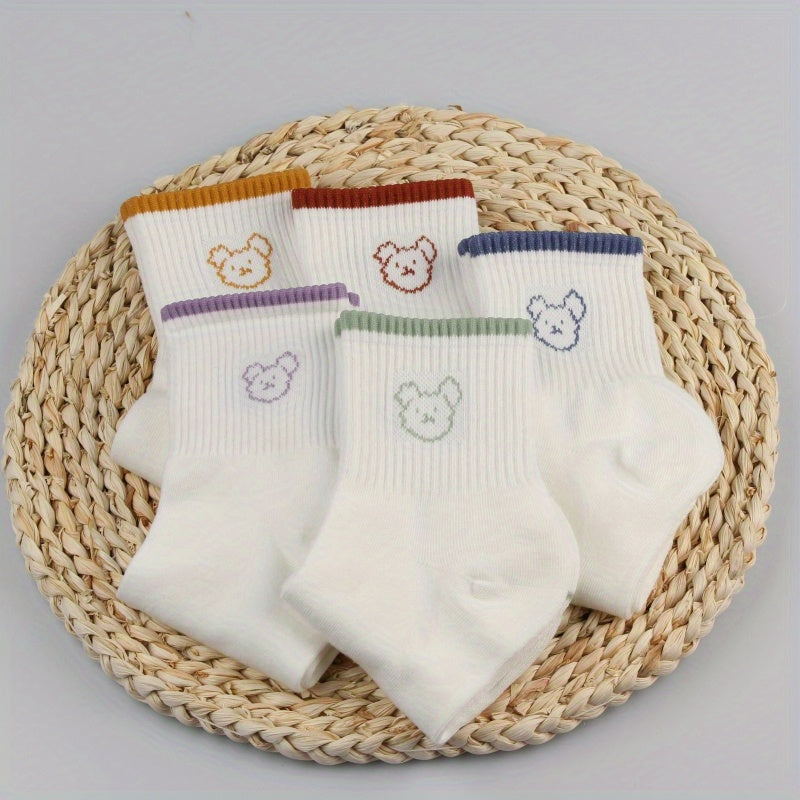 5 Pairs Bear Print Socks Women's Stockings & Hosiery