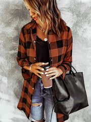 Plaid Shirt Jacket Long Sleeve Casual Plaid Shacket For Spring & Fall Women's