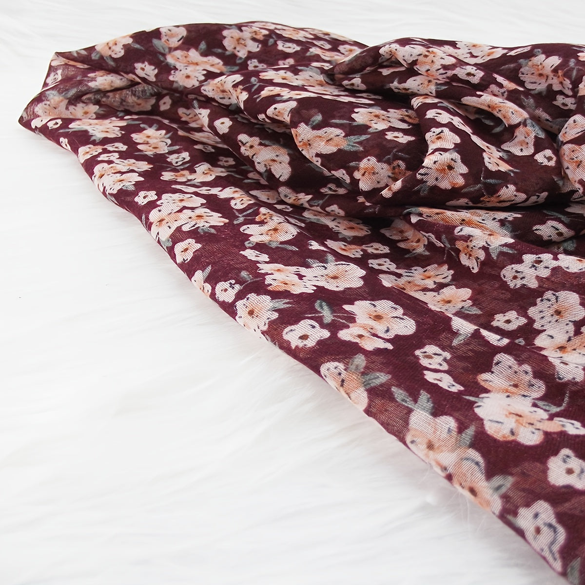 Maroon Floral Print Soft Scarf Shawl Turban Neckwear Beach Hijab
