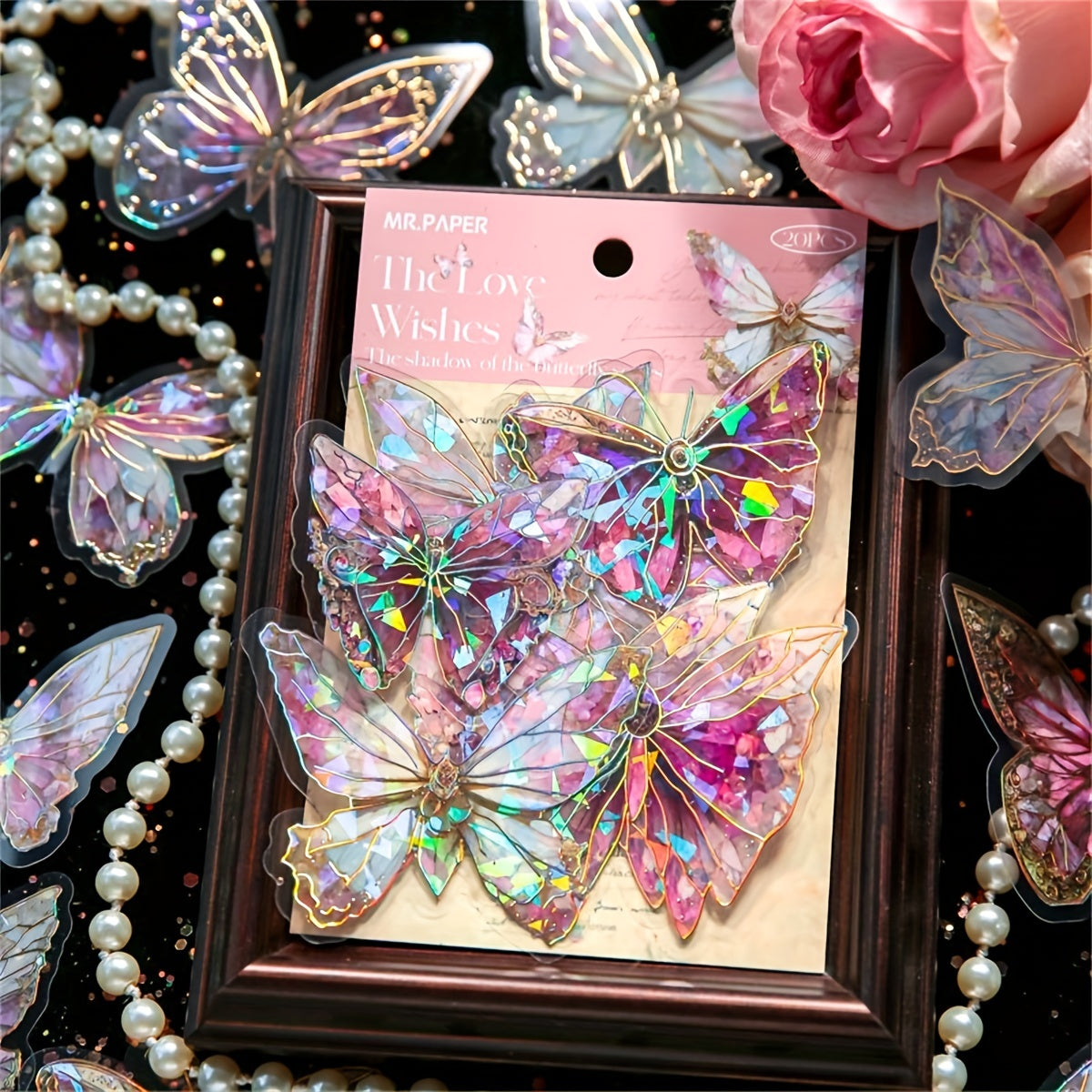 20pcs Gilded PVC Large Sticker Bag Butterfly Shadow Trail Series Retro Guka