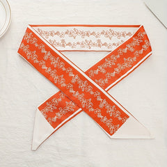 Red Floral Skinny Scarf Hair Ribbon Neckerchief Twilly Scarf
