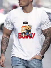 BUDDY Teddy Bear Print Men's Graphic Crew Neck Active T shirt