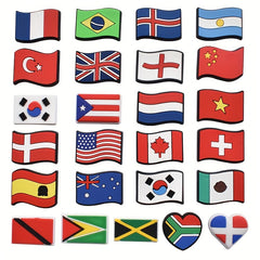 25pcs National Flag Shoe Charms For Clogs Sandals PVC Decorative Accessories