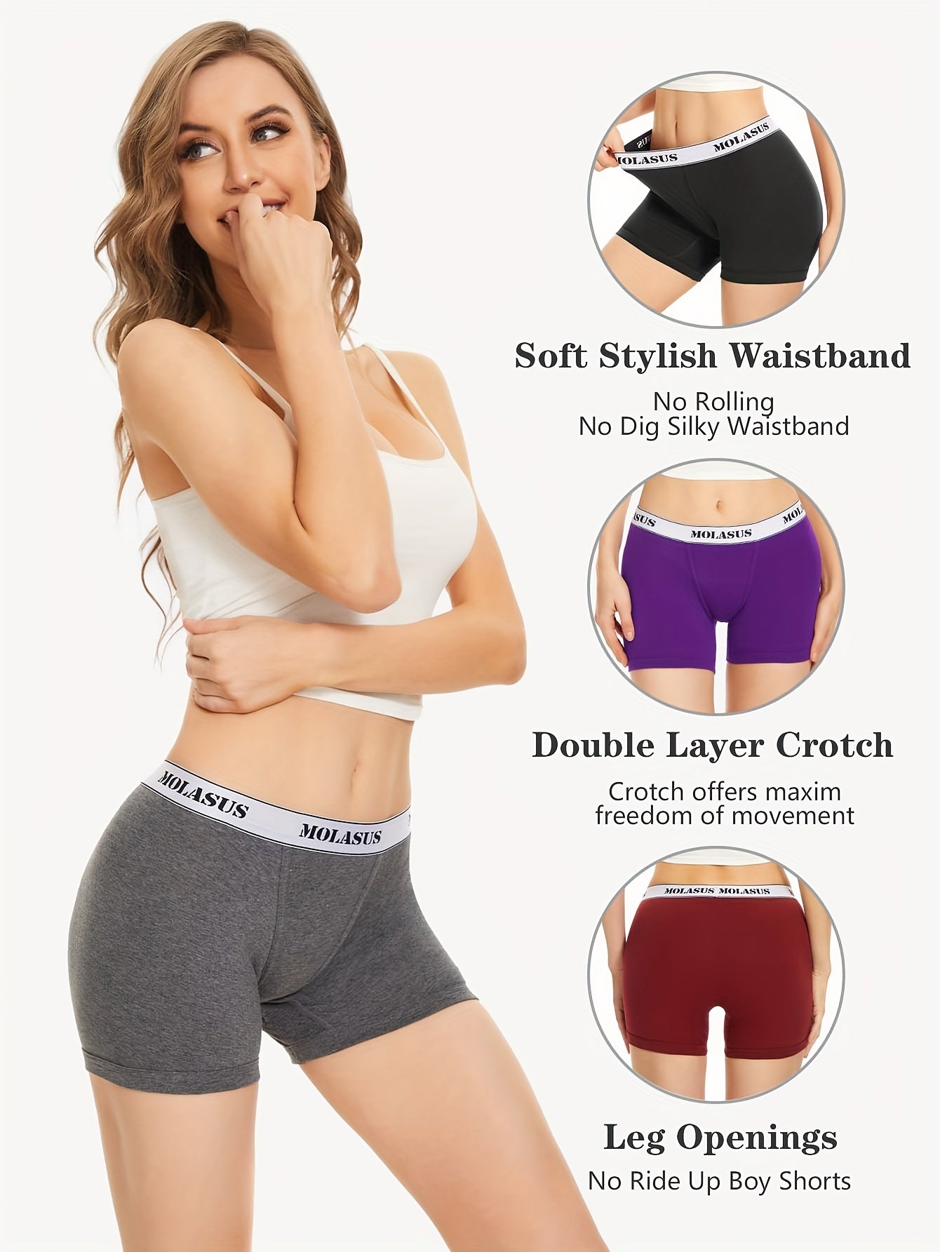 4pcs Letter Print Boyshort Panties Soft & Comfortable Stretch Panties