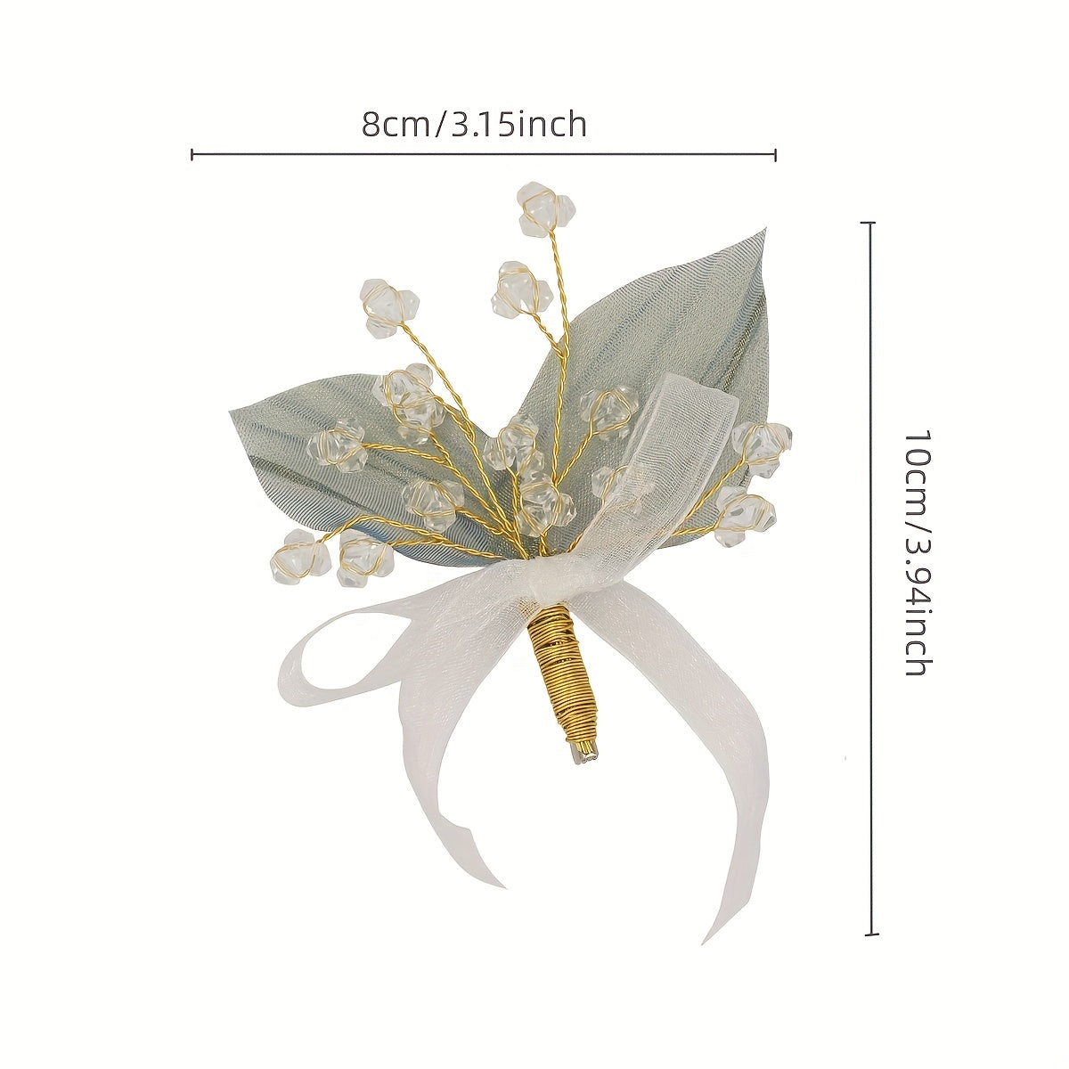 Leaf Shape Brooch Pin With Crystal Beads Mesh Bowknot Brooch
