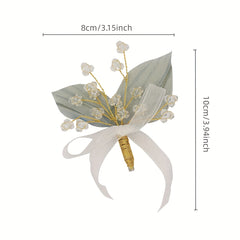 Leaf Shape Brooch Pin With Crystal Beads Mesh Bowknot Brooch