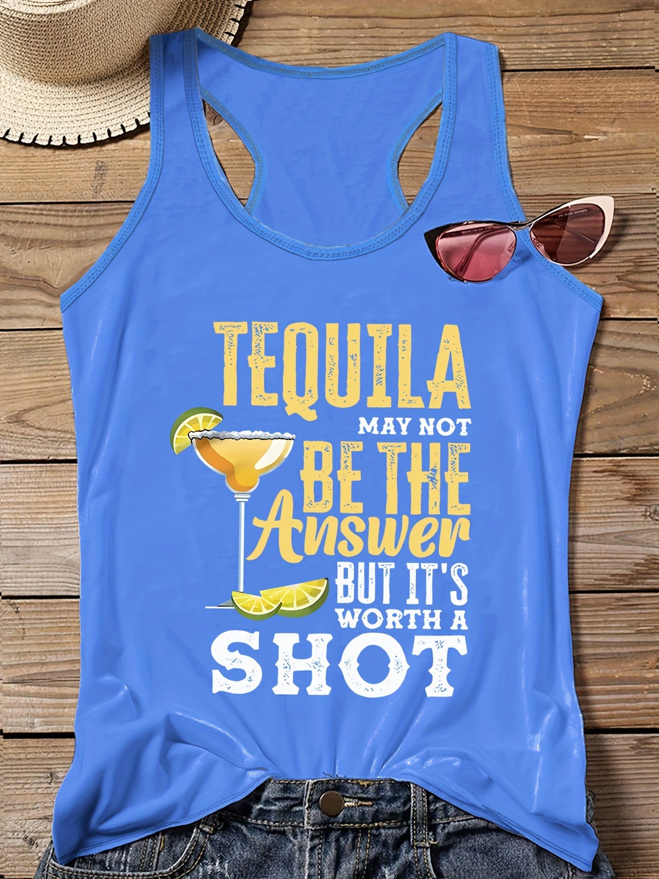 Casual Vest Top Women's Plus Graphic Slogan Print Round Neck
