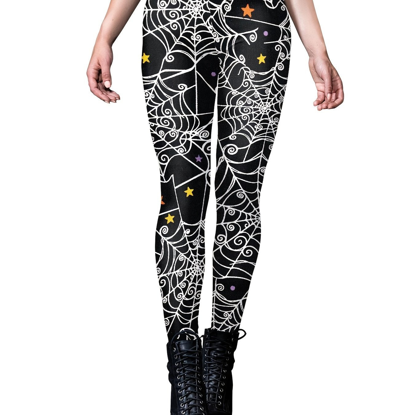 Spider Web Print High Rise Stretch Leggings