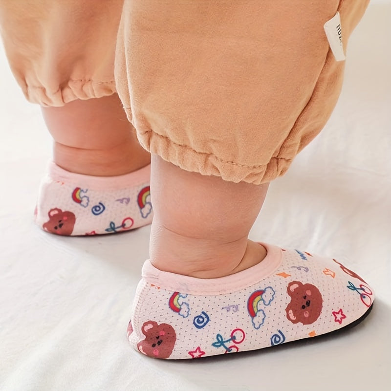 2 Pairs Baby Girls Floor Socks Cartoon Pattern Mesh Soft Bottom Non Slip Shoes