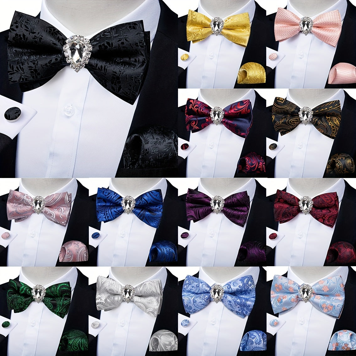 Men's Paisley Silk Bow Tie Set with Cufflinks - Wedding Party