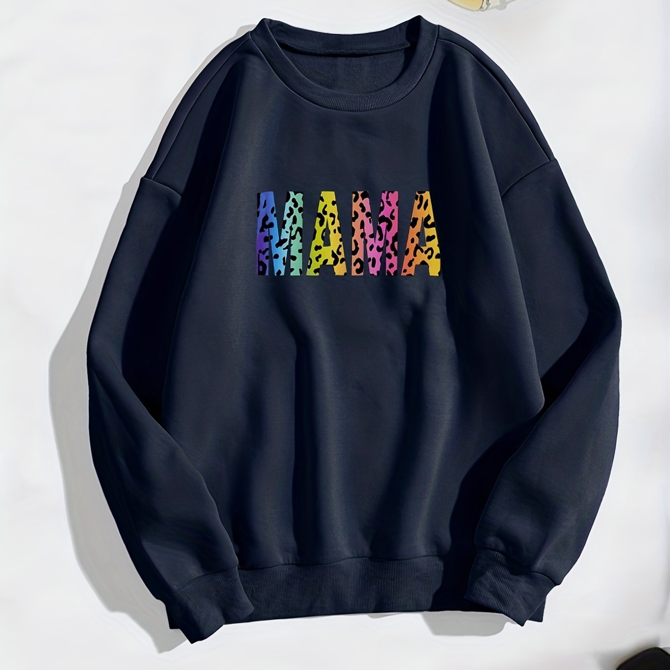 MAMA Leopard Letter Print Sweatshirt Long Sleeve Crew Neck Casual