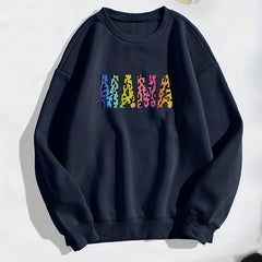 MAMA Leopard Letter Print Sweatshirt Long Sleeve Crew Neck Casual