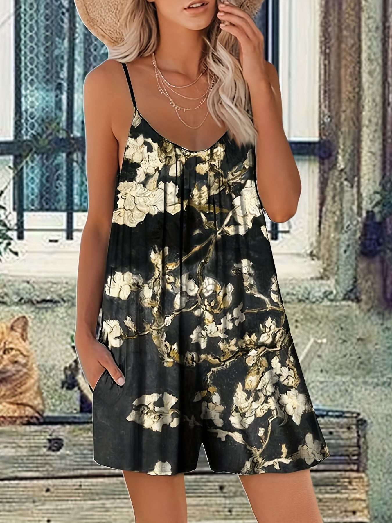 Floral Print Boho Jumpsuit Cami Romper