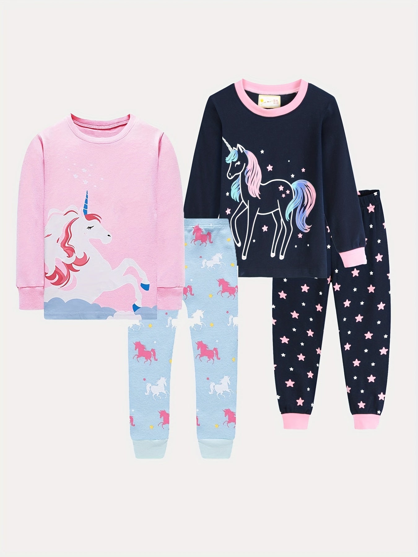 Kid's Unicorn Star Cotton Pajama Set Long Sleeve Top & Pants Girl's Loungewear