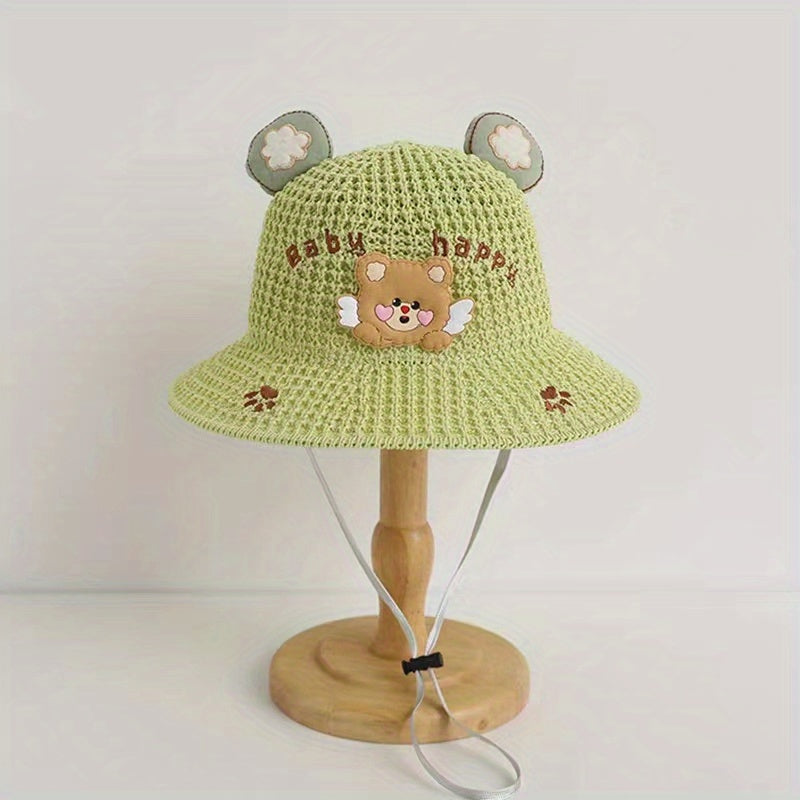 Kids' Cartoon Bear Straw Hat for Outdoor Adventures