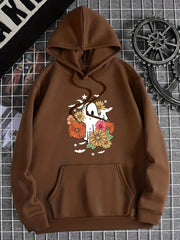 Halloween Print Kangaroo Pocket Hoodie Women's Sweatshirt