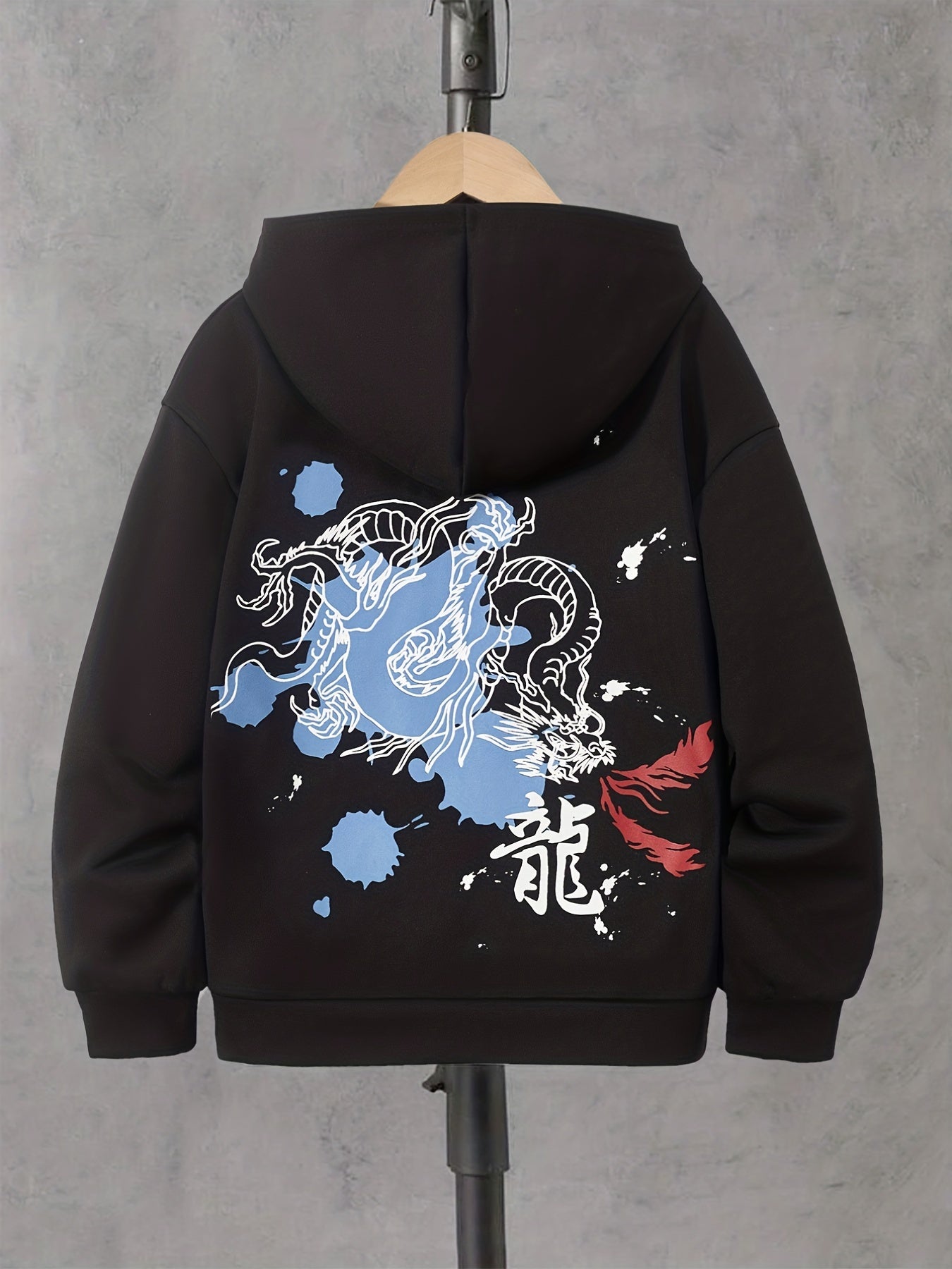 Dragon Graphic Kid's Hoodie Paint Splash Pattern Long Sleeve Top