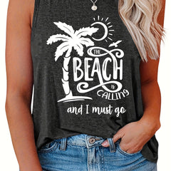 Coconut Tree & Slogan Print Tank Top