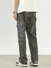 Men Camo Cotton Cargo Pants Retro Loose Trousers