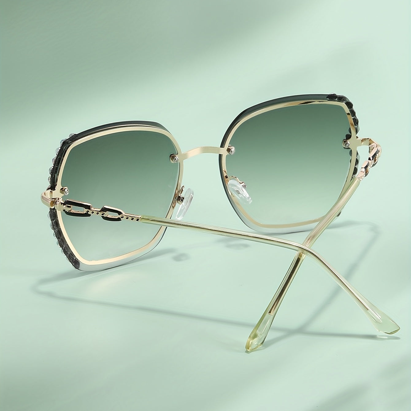 Oversized Butterfly Sunglasses with Rhinestone Decor