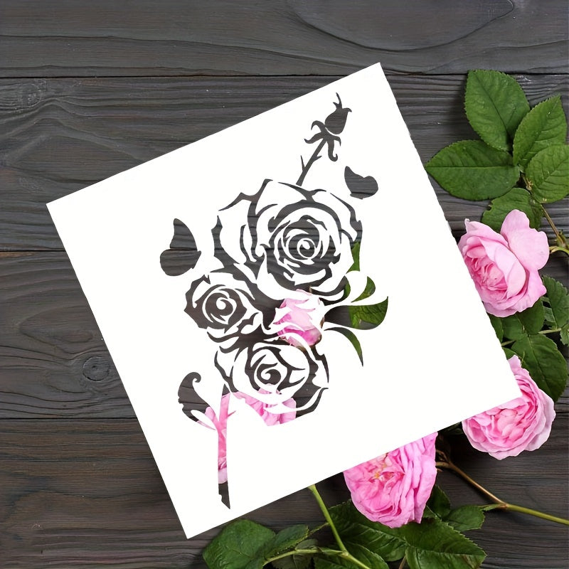 Rose Flower Plastic Stencil for DIY Painting on Boards Canvas