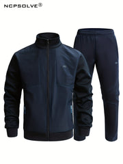 Men's Sports Suit with Zip Up Jacket and Stretch Waist Pants
