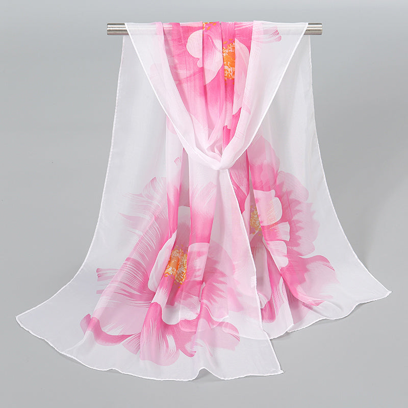 50 x 150cm Chiffon Flower Print Scarf - Casual Boho Shawl
