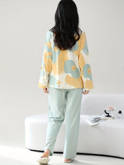 Bear Print Pajama Set Long Sleeve Top & Pants Women's Sleepwear