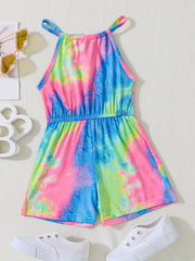 Girls Tie Dye Allover Print Halter Romper Jumpsuit