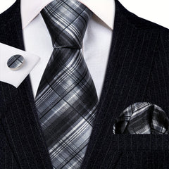 Classic Men's Ties Striped Plaid Necktie Handkerchief Cufflinks