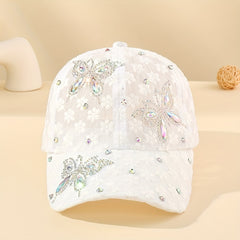 Lace Rhinestone Butterfly Baseball Cap Mesh Breathable Sports Hats Adjustable