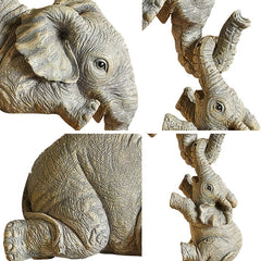 3Pcs Elephant Sitter Figurines Mother 2 Babies Hanging Off Edge