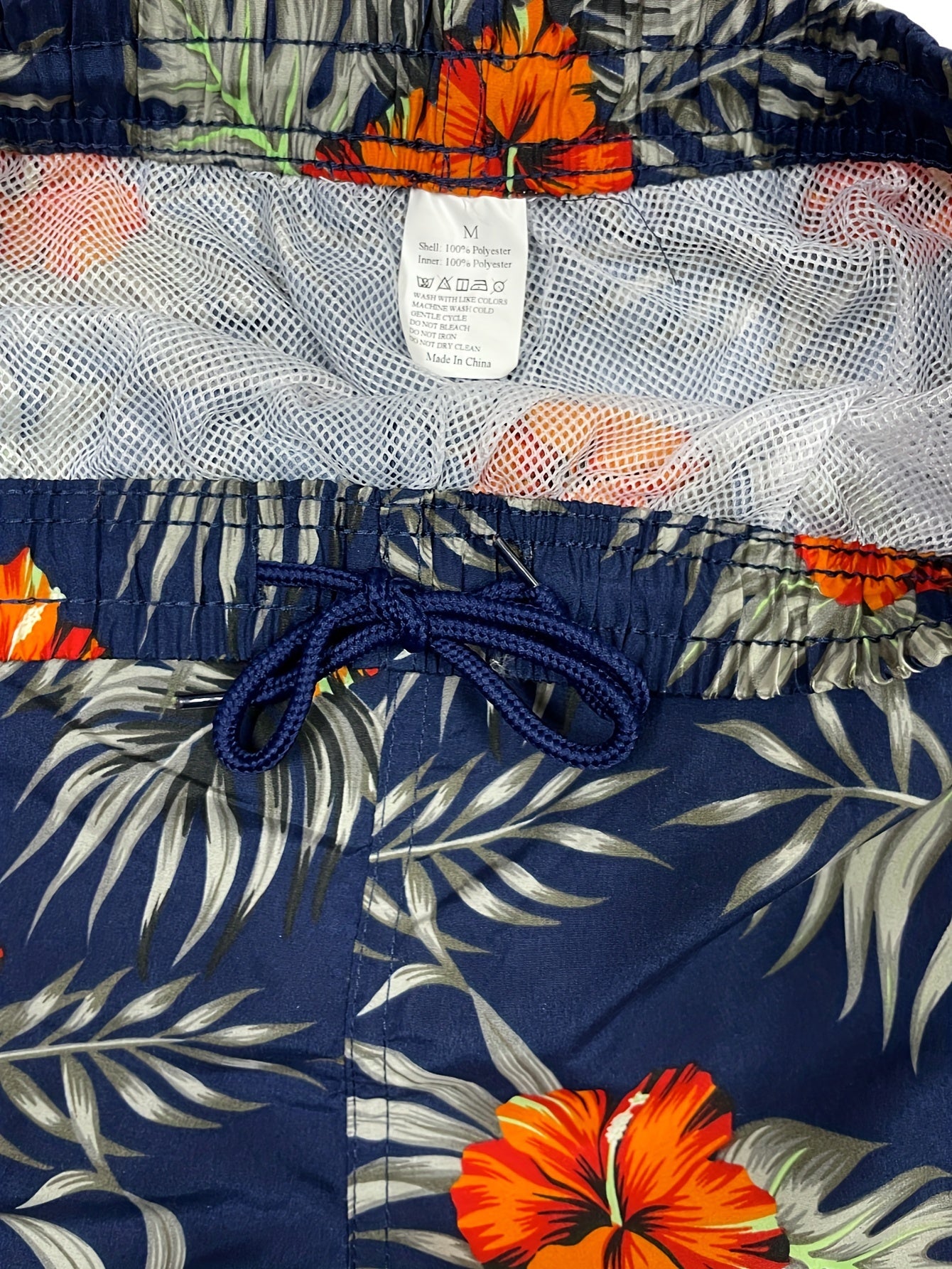 Quick Dry Drawstring Men's Swim Trunks Plants Print Board Shorts Swimwear