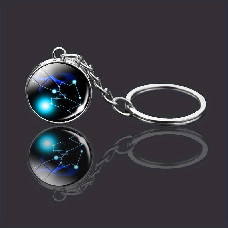 12 Constellations Double Side Glass Ball Key Ring Glow At Night