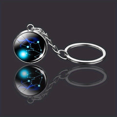 12 Constellations Double Side Glass Ball Key Ring Glow At Night