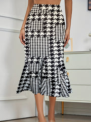 Plaid High Waist Bodycon Skirt Ruffle Trim Skirt