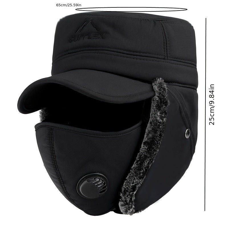 Winter Flat Top Hat With Face Cover For Men
