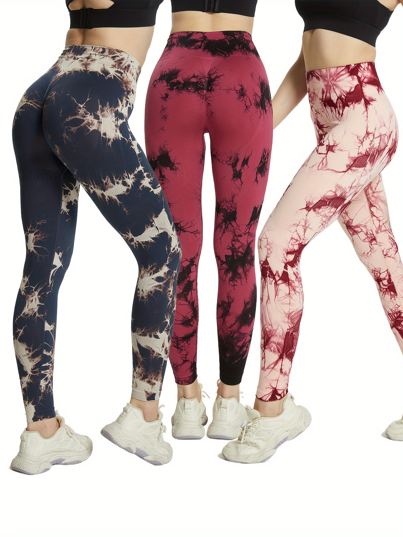 3pcs Tie Dye Yoga Pants High Stretch Running Workout Fitness Sports Leggings Wom