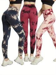 3pcs Tie Dye Yoga Pants High Stretch Running Workout Fitness Sports Leggings Wom
