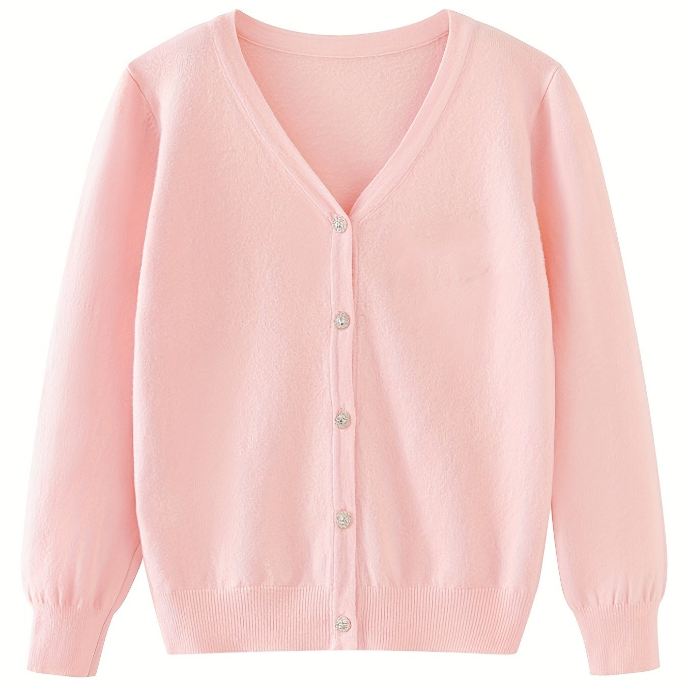 Girls' Thin Knit Cardigan Long Sleeve V Neck Sweater