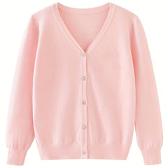 Girls' Thin Knit Cardigan Long Sleeve V Neck Sweater